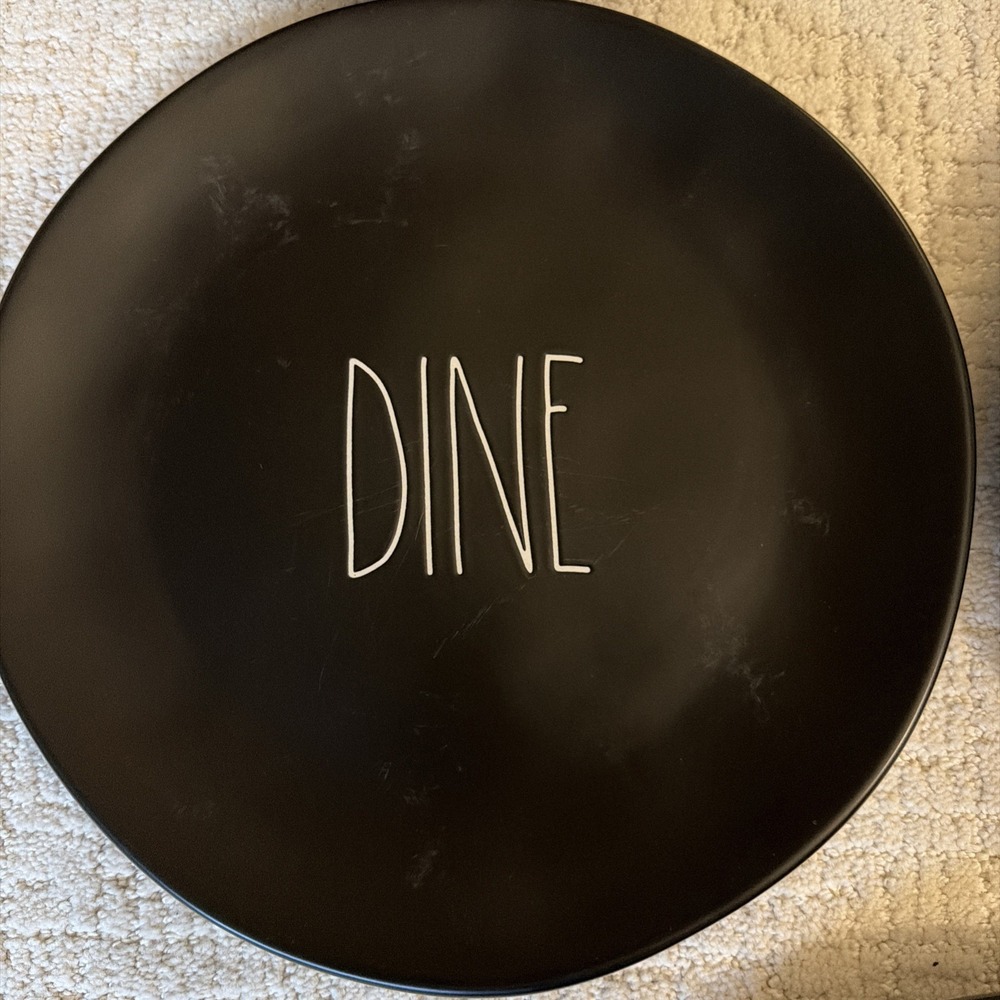 Rae Dunn "DINE" Set Of 2 Dinner Plates 11 Inch Black Artisan Collection Magenta - Picture 5 of 6